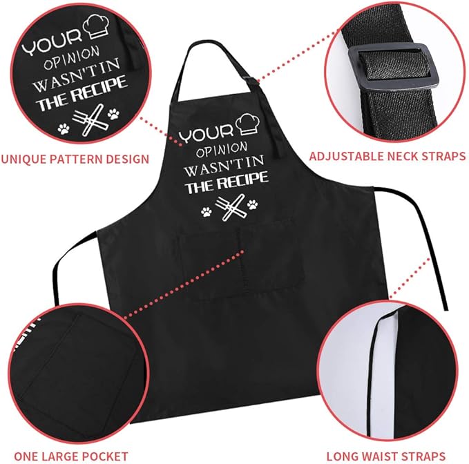 ZOORON Funny Black Chef Aprons for Men Adjustable BBQ Grill Kitchen Cooking Aprons with Pockets, Grill Accessories