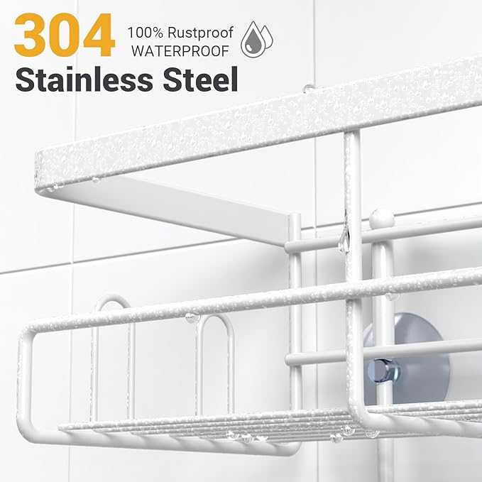 Shower Caddy Hanging Bathroom Organizer: Rustproof Shelf for Inside Shower - No Drilling Racks Over Showerhead - Bath Shelves for Shampoo, Soap White