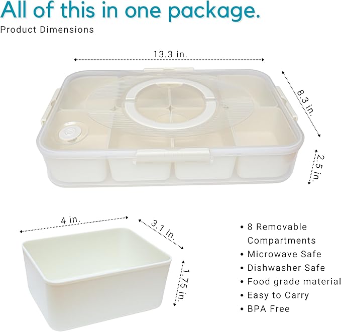 Puccino's Kitchen Snackle Box Container; 1 Pack; Microwave and Dishwasher Safe; Versatile snack box; Serving tray; Ideal Lunchable Container; snack box container serving dish; adult bento box
