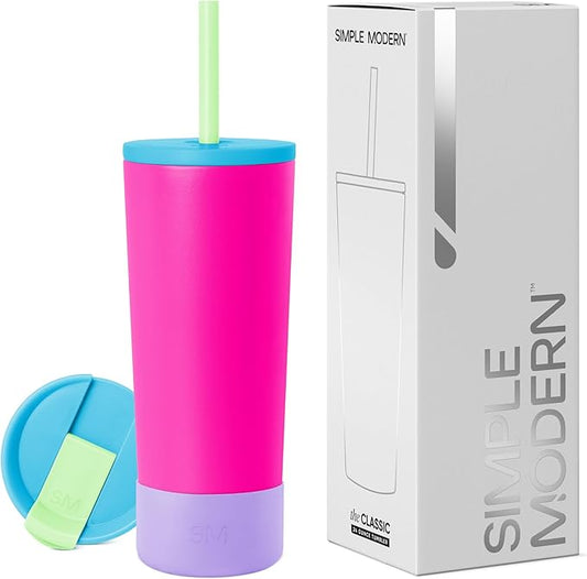Simple Modern Insulated Tumbler with Lid, Straw, & Boot | Iced Coffee Cup Reusable Stainless Steel Water Bottle Travel Mug | Gifts for Women Men Her Him | Classic Collection | 24oz | 80s Mix