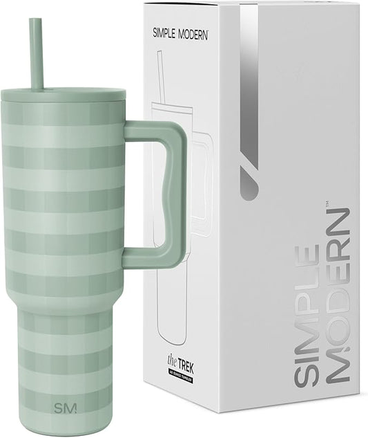 Simple Modern 40 oz Trek Tumbler with Handle and Straw Lid | Cup Holder Friendly Insulated Stainless Steel Travel Mug | Eucalyptus Gingham