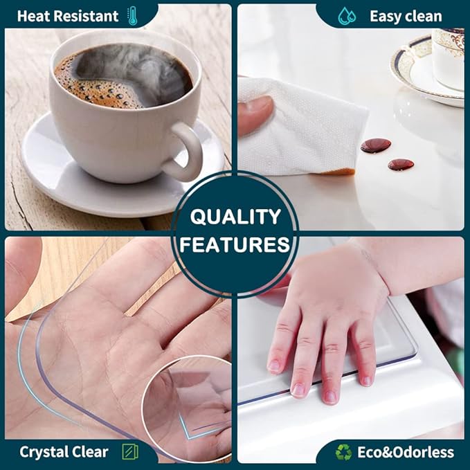 1.5mm Thick 24x50 Clear Vinyl Blotter Mat Table Protector Plastic Tablecloth Liner Cover Wipeable Easy Clean Heat Resistant Protective Pad PVC Furniture Writing Desk Dining Coffee Kitchen Tabletop