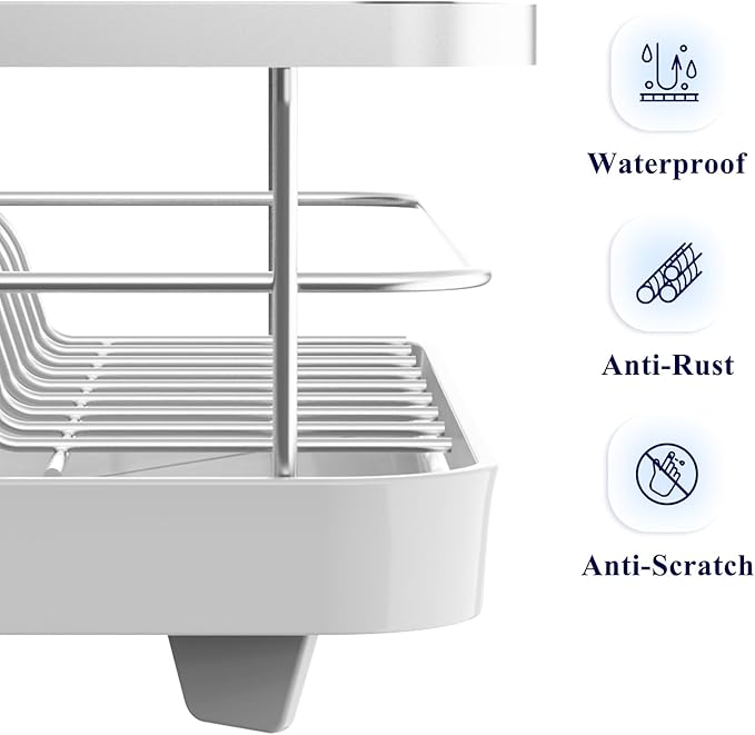 Kitsure Dish Drying Rack for Kitchen Counter, Stainless Steel Sink Organization and Storage Essentials with Cutlery Holder, Home and Appartment Decor, 12''W x 15.5''L, Silver Grey