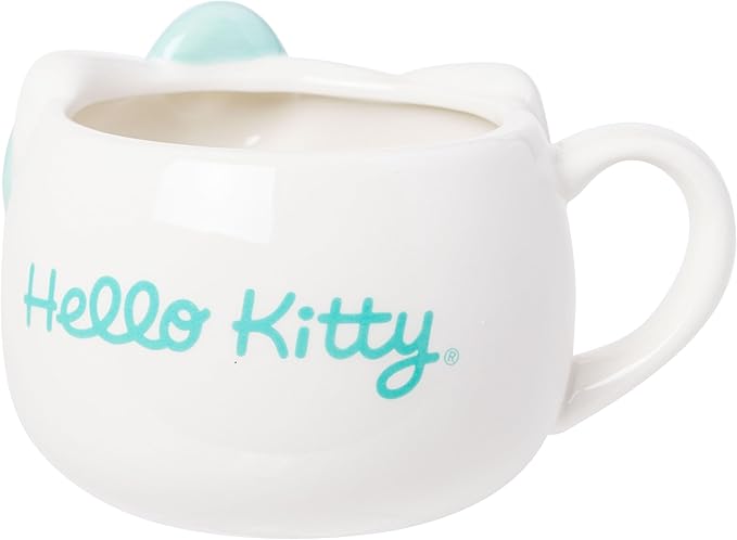Silver Buffalo Sanrio Hello Kitty Light Blue Bow Ceramic 3D Sculpted Mug, 20 Ounces
