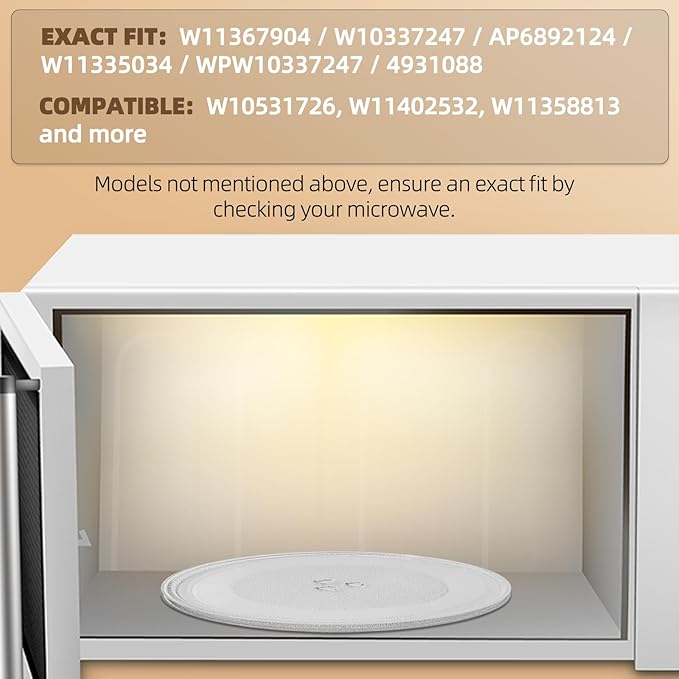 10" Microwave Turntables Replacement, Microwave Glass Plate Compatible with Whirlpool - The Exact Replacement Part of W11367904/ W10337247/ AP6892124/ W11335034/ WPW10337247 etc – Dishwasher Safe
