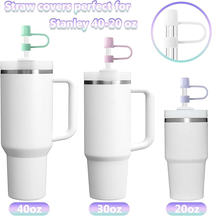 6PCS Silicone Straw Covers Cap Compatible with Stanley Cup 30-40 oz Tumbler Reusable Straw Toppers for Stanley Cup Accessories（6 Colors）