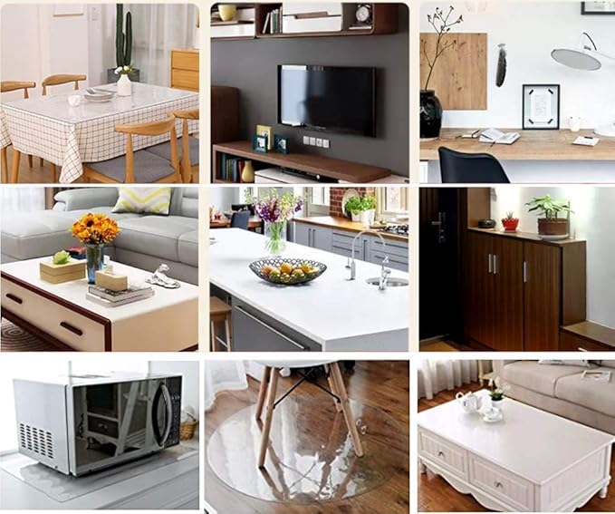 NECAUX Custom 36 x 55 Inch Clear Table Cover Protector, 1.5mm Thick Plastic Waterproof Heavy Duty Pad for Dining Room Table, Clear Table Cloth Cover Protector, Table Cloth Pad for Kitchen Wood Grain