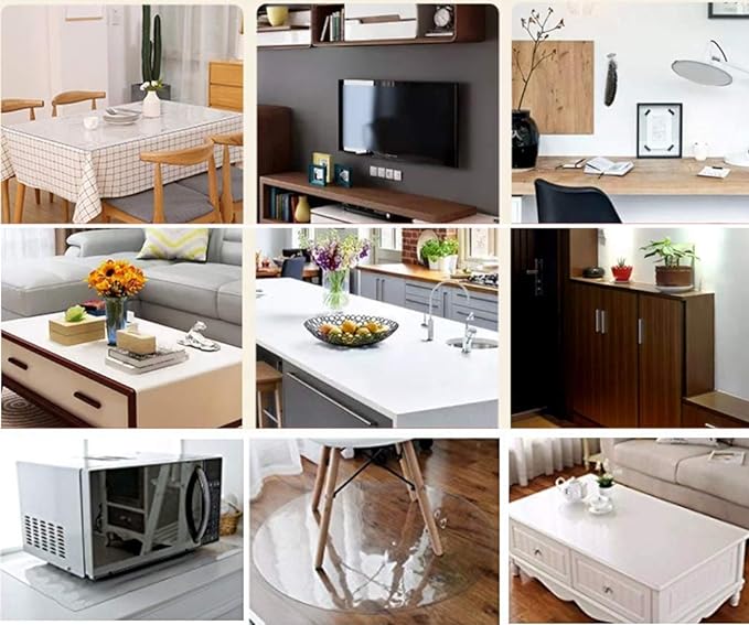 NECAUX Custom 27.6 x 59.1 Inch Clear Table Cover Protector, 1.5mm Thick Plastic Water Resistent Heavy Duty Desk Pad Mat Decorative Tablecloth Protector for Coffee Table, Sofa Table, Countertop