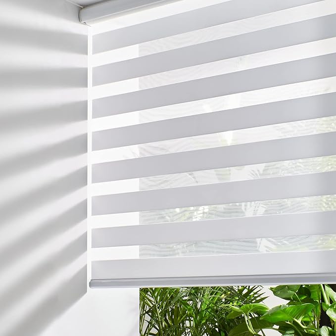 Persilux Cordless Zebra Blinds for Windows, Free-Stop Dual Layer Zebra Roller Shades (38" W x 72" H, White) Light Filtering Sheer Shades, Room Darkening Roller Blinds for Office and Home