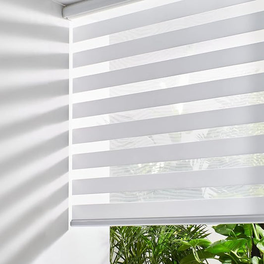 Persilux Cordless Zebra Blinds for Windows Shades (30.5"W x 72"H, White) Dual Layer Fabric for Day and Night Thermal Roller Shades, Free-Stop Room Darkening Sheer Shades for Home, Office and Bedroom