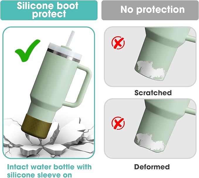 Upgrade 2PCS Protective Silicone Boot Bumper for Stanley Quencher Adventure 40oz 30oz IceFlow 20oz 30oz Tumbler, Water Bottle Bottom Sleeve Cover Accessories for Stanley Mug Cup(Brown Green)