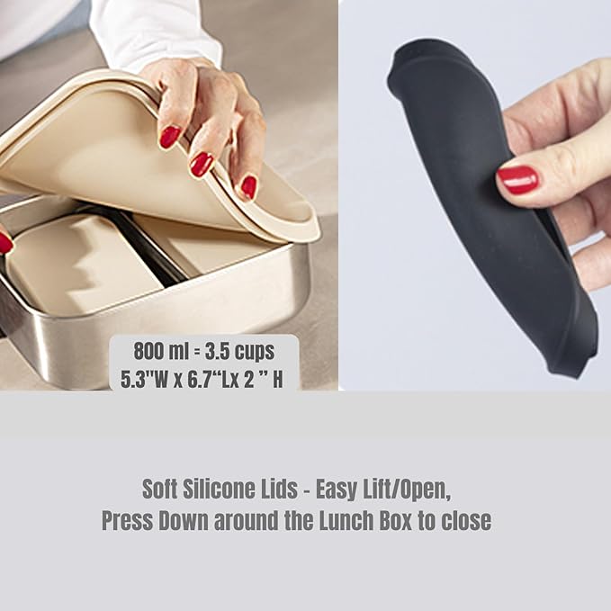 Flexibento - Leak proof Stainless Steel Lunch Box | Lunch Containers with Lids | Steel Bento Box | Meal prep| Snack Containers |Metal lunch Box (Midnight -3PC set (1 * 27 oz + 2 * 6.5oz))