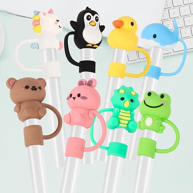 Needbrock 8 PCS Straw Covers Cap, Straw Cover for Stanley 30&40 Oz Tumbler, Silicone Straw Topper Cute Straw Caps in Various Shapes, Reusable Straw Tip Covers for 0.4 Inch/10 mm Straws