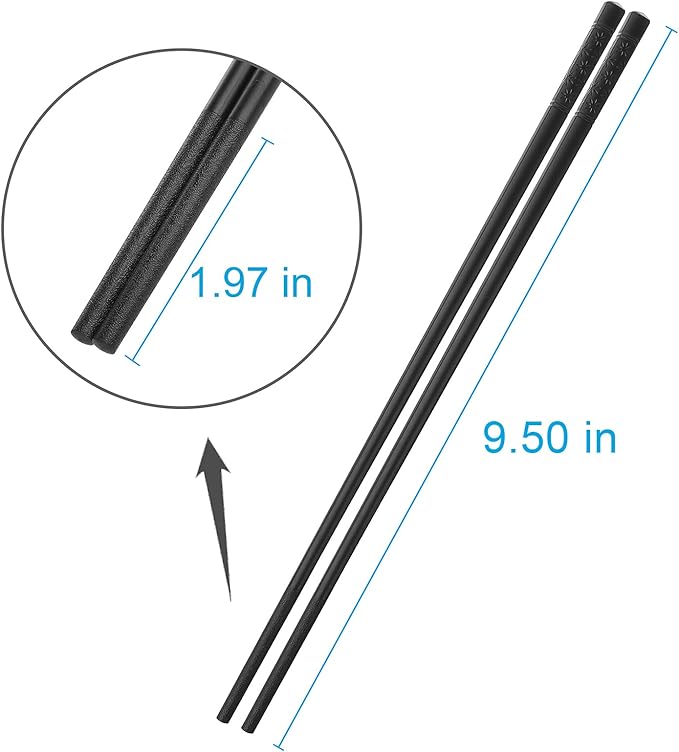 10 Pairs Fiberglass Chopsticks Family Set, ONEHERE Reusable Chinese, Japanese, Korean Chop sticks, Dishwasher Safe, Non-slip, for Sushi, Noodles, Food, Hotpot& Cooking, 9.5 inches, Classic Black