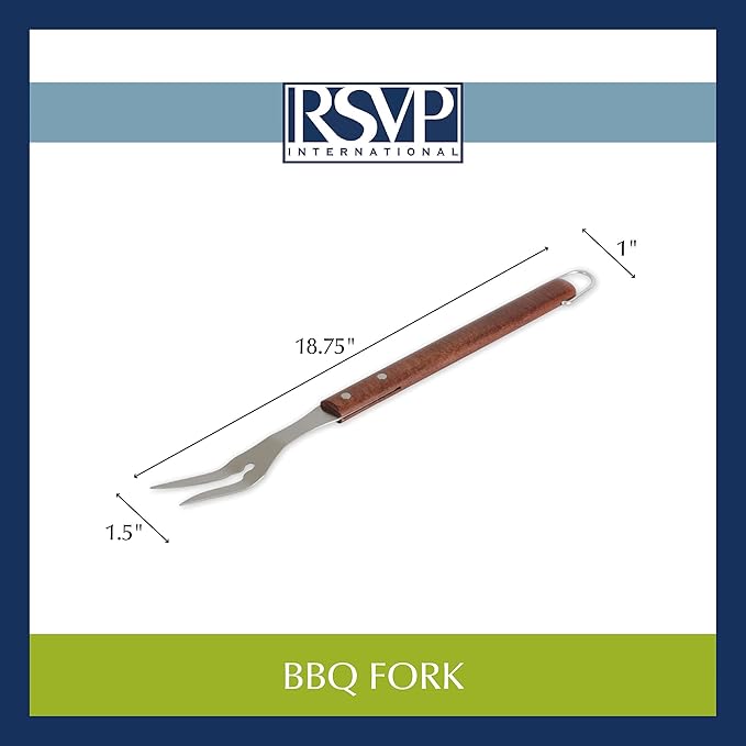 RSVP International Endurance (BQ-FRK) BBQ Grill Fork, 17.25" | Long Handle Keeps Hands Safe from Fire | Made from Stainless Steel & Rosewood