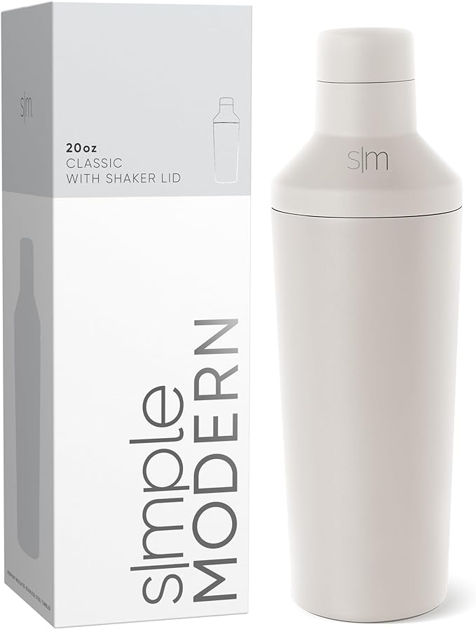 Simple Modern Cocktail Shaker Set with Jigger Lid | Stainless Steel Boston Shaker Insulated Martini Mixer for Mocktails | Gifts for Men Women Him Her | Classic Collection | 20oz | Almond Birch