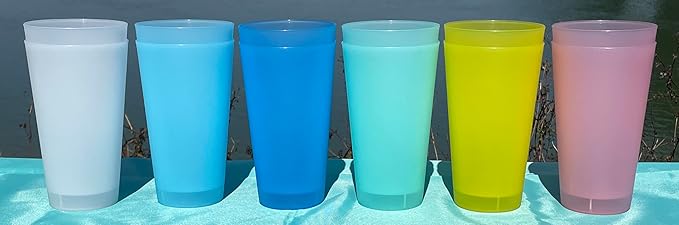 Reusable 32-ounce Drinking Cups - Unbreakable Large Plastic Tumblers set of 12, BPA Free Dishwasher Safe in 6 Assorted Colors for Indoor Outdoor Use