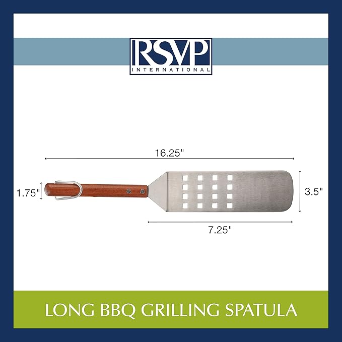 RSVP International Endurance (BQ-FLP) BBQ Long Spatula Flipper, 16.25" | Flip Burgers & Other Food w/ Long Handle that Keeps Hands Safe from Fire | Made from Stainless Steel & Rosewood