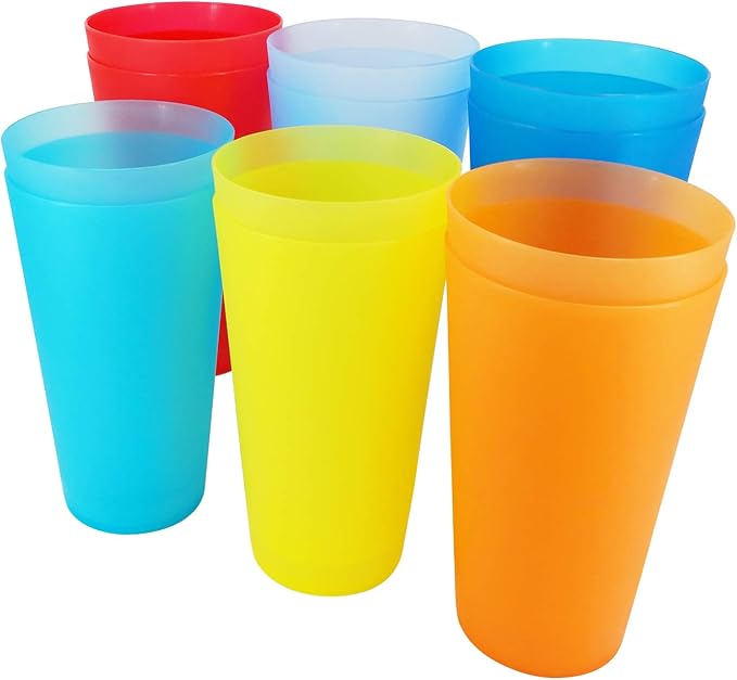 Reusable Plastic Cups 32 oz - Large Cups Dishwasher Safe - BPA Free Plastic Tumblers Drinking Glasses set of 12 - Unbreakable Big Cup for Kitchen Party Camping Outdoor