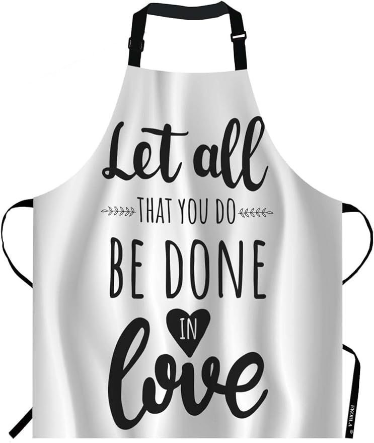 EKOBLA Let All That You Do Be Done In Love Aprons Motivational Bible Quote Christian Verse Waterproof Resistant Chef Cooking Kitchen BBQ Adjustable Aprons for Women Men 27x31 Inch