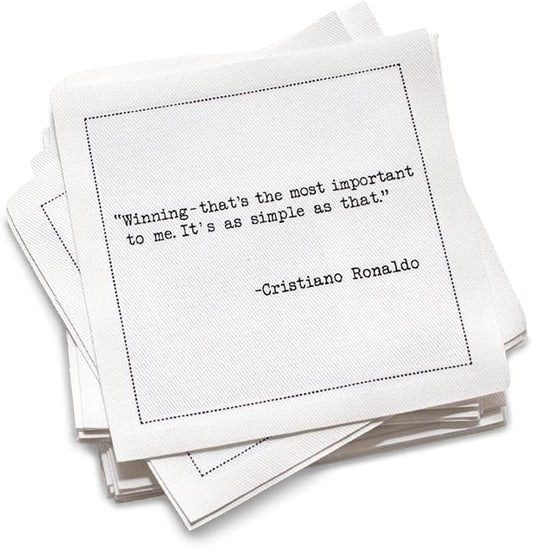 Five Star Funny Soccer Legends Quotes | White Cotton Cocktail Napkins | 50 Luxury Disposable Beverage Napkins with Witty Bar Quotes | Drink Napkins for Parties, Bars, Weddings & Game Nights