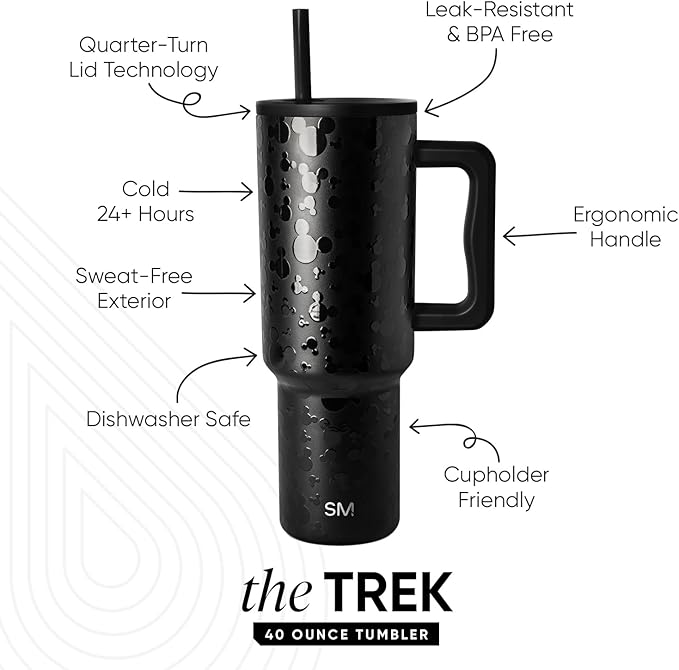 Simple Modern Disney 40 oz Tumbler with Handle and Straw Lid|Insulated Reusable Stainless Steel Water Bottle Travel Mug | Gifts for Women Men Him Her | Trek Collection|40oz| Iconic Mickey(Pack of 12)