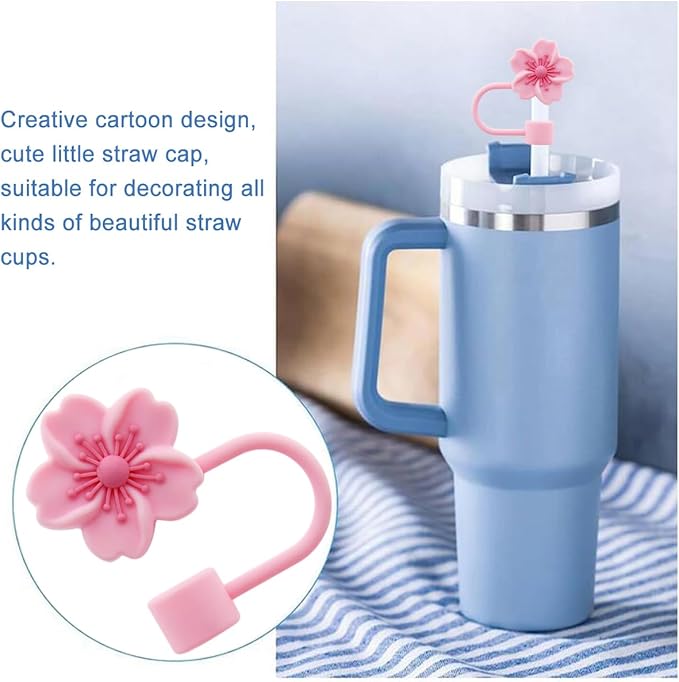 3pcs Cherry Blossom Silicone Straw Cover Cap for Stanley Cup,Straw Topper 10 mm 0.4 in Reusable Straw Tips Lids,Flower Straw Tip Covers Gift for Party Decor