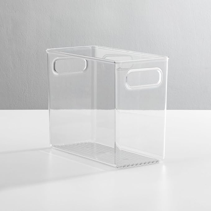 mDesign Tall Modern Stackable Plastic Storage Organizer Bin Basket with Handles for Bathroom Vanity Organization - Shelf, Cubby, Cabinet, or Closet Organizing Decor - Ligne Collection - Clear