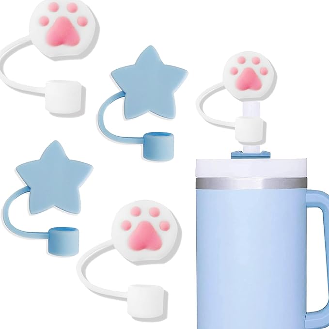 4Pcs Straw Covers Cap Toppers Compatible with Stanley 30&40 oz Tumbler Cups,Reusable Cute Silicone Straws Tips Lids Protectors for 0.4 in/10mm Stanleys Cup Accessories(4 PCS)