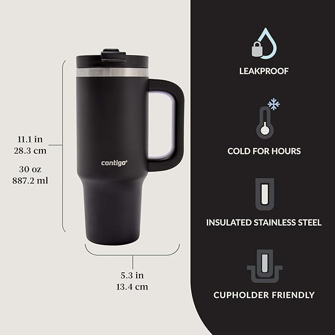 Contigo Streeterville 30oz Tumbler, Stainless Steel Vacuum Insulated, Leak-Proof, Cold for 29 Hours, Fits in cupholders, Licorice