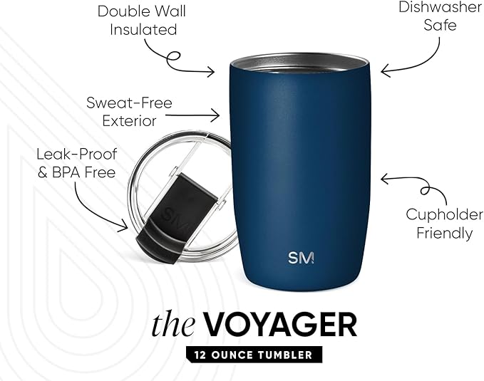 Simple Modern Travel Coffee Mug Tumbler with Flip Lid | Reusable Insulated Stainless Steel Cold Brew Iced Coffee Cup Thermos | Gifts for Women Men Him Her | Voyager Collection | 12oz | Slumberland