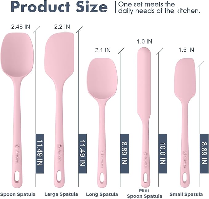 5 Pieces Silicone Spatula Set, Food Grade Rubber Spatula, Upgrade Strong Handle with Ergonomic Grip, Heat Resistant Up to 600°F for Nonstick Cookware, Cooking Candy Series