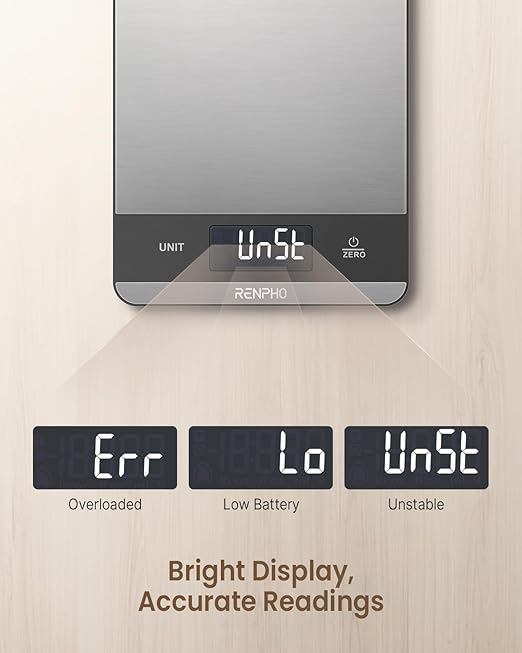 Food Scale, RENPHO Kitchen Scale 11lb, Baking Scale with 7 Units, Kitchen Scales Digital Weight Grams and Ounces, Cooking Scale for Weight Loss, Stainless Steel, Calibra 2