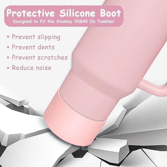 Stanley Cup Accessories Set,Including 2 Pcs 0.4in Straw Cover, 1 Silicone Spill-Proof Stopper Set of 3, 1 Cute Butterfly Handle Charm, 1 Silicone Boot Fits Stanley 40&30 Oz Tumbler (Pink)