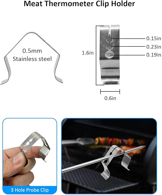 2 Pack Temperature Meat Probe Replacement Fits for Rec tec Wood Pellet Grill, Recteq Grill Accessories, with 2 BBQ Thermometer Probe Holder Clip