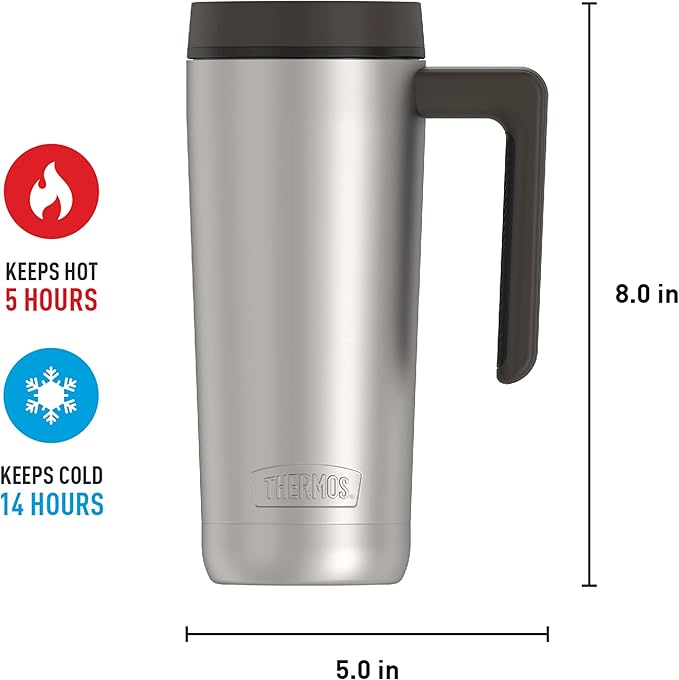THERMOS ALTA SERIES Stainless Steel Mug 18 Ounce, Matte Steel/Espresso Black