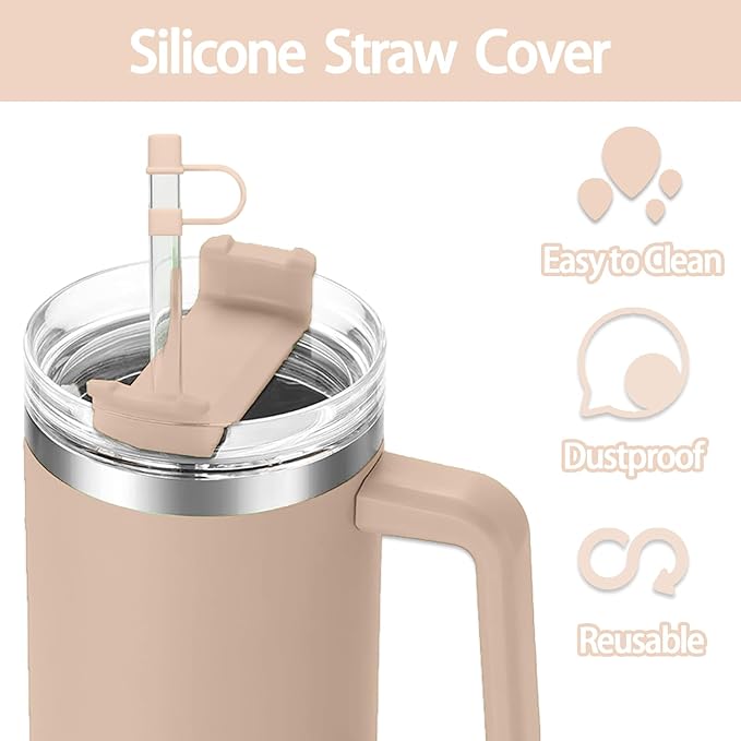6PCS Silicone Straw Covers Cap Compatible with Stanley Cup 30-40 oz Tumbler with Handle 10mm Straw Toppers Reusable Cover for Stanley Cup Accessories（Fleshy-Pink）