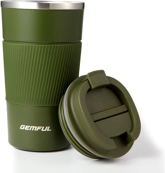GEMFUL To Go Coffee Mug with Lid 17oz Insulated Coffee Cups Spill Proof Travel Coffee Mug Tumbler Leak Proof Vacuum Stainless Steel Coffee Travel Mug Reusable for Hot Cold Drinks Women Men (Green)