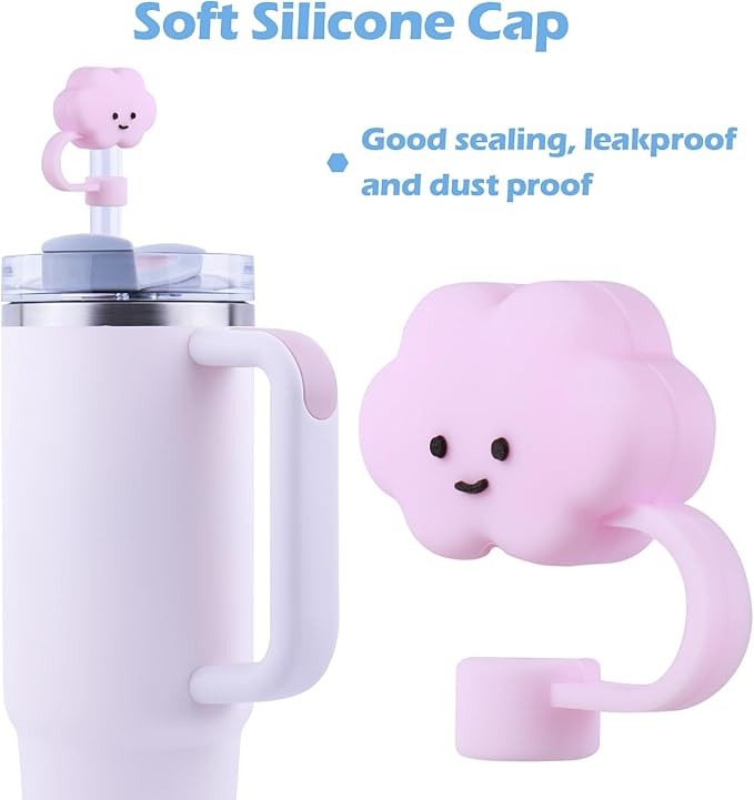 3Pcs Cute Straw Cover Cap for Stanley Tumbler 40 & 30 oz, 10mm Cloud Shape Straw Toppers, Reusable Soft Silicone Straw Covers for Stanley Cup Accessories Dust-proof Straw Protectors