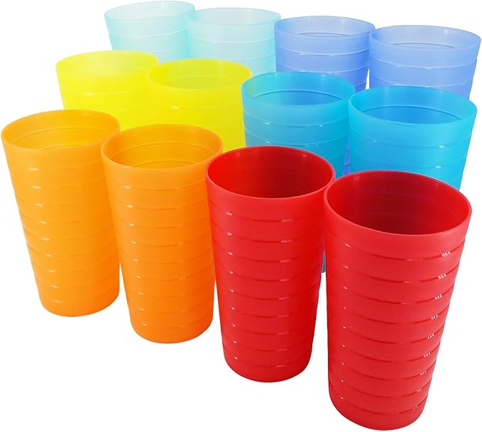 AOYITE Reusable Plastic Cups 22 oz - Unbreakable Hard Kids Cups - BPA Free Dishwasher Safe Drinking Cup set of 12 - Stackable Water Tumblers for Kitchen Camping Party Outdoor