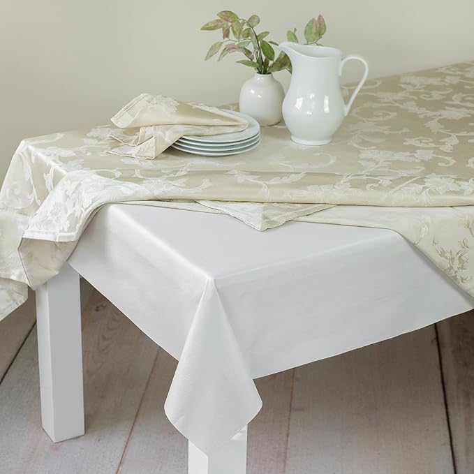 Benson Mills Deluxe Heavy Duty Vinyl Table Pad, Premium Table Protector, Waterproof with Flannel Backing, Quilted Design and Customizable (Off-White, 52" X 70" Rectangular)