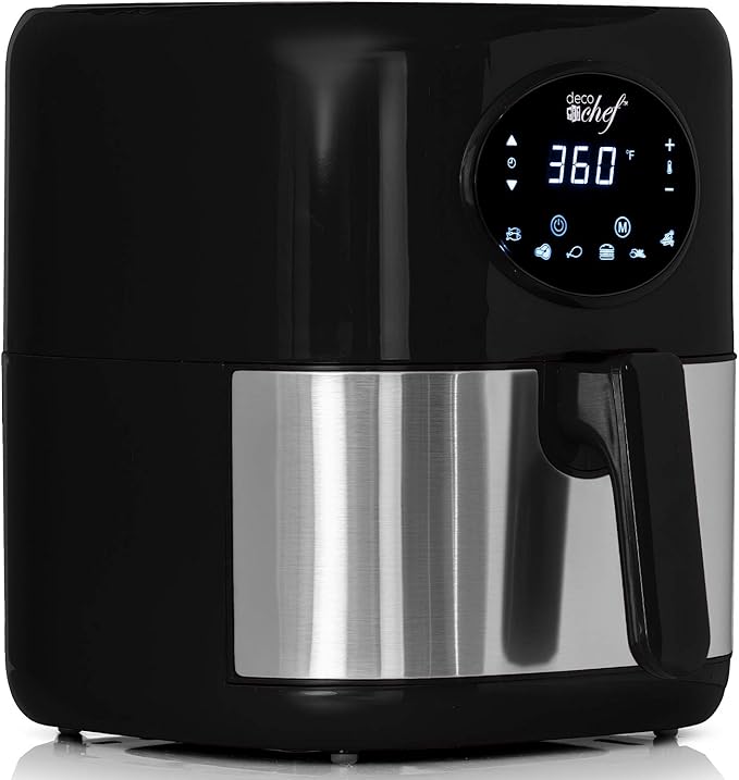 Deco Chef 3.7QT Digital Air Fryer with 6 Cooking Presets, LED Touch Controls, Adjustable Temperature and Time, Detachable Dishwasher Safe Non-Stick Basket, ETL Certified, Black