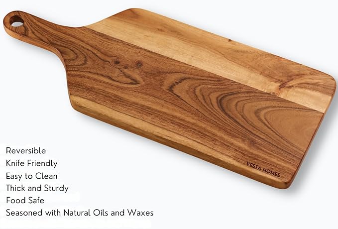 Vesta Homes Wooden Cutting Board for Kitchen/Chopping/Serving Board, Platter for Vegetables, Cheese and Charcuterie | Acacia Wood |16 * 7 Inches | Handmade in India