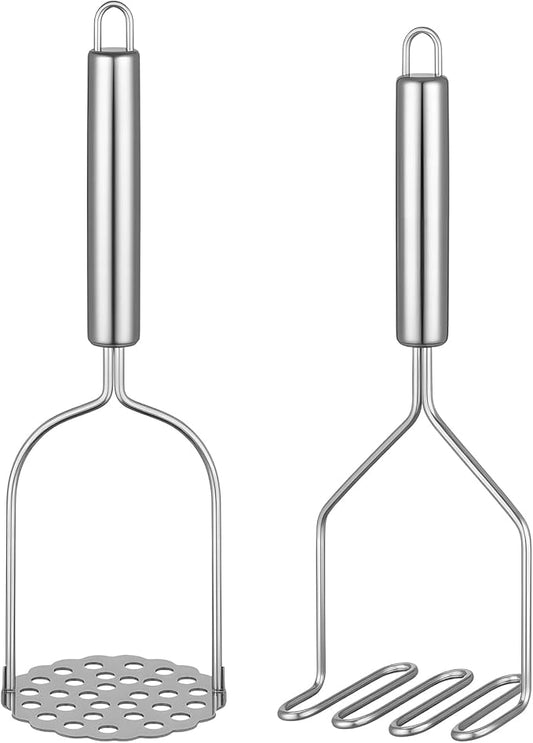 2PCS Mashed Potato Masher - Stainless Steel Potato Smasher, Masher Kitchen Tools & Utensils for Avocado, Bean, Salad, Vegetables, Fruit, Food, Meat Smasher Tool for Ground Beef