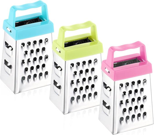 3Pcs Mini Grater, Small Cheese Grater Stainless Steel Box Grater with Handle Efficient Kitchen Gadget for Grating Garlic Nutmeg Chocolate Parmesan Dishwasher Safe,1.02x1.45in