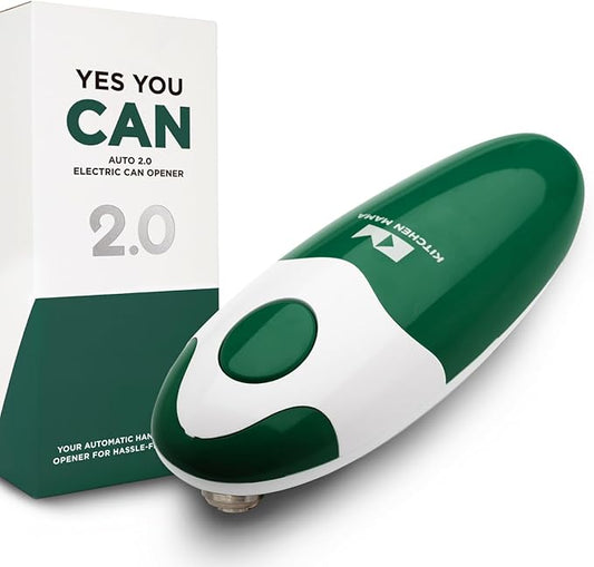 Kitchen Mama Auto 2.0 Electric Can Opener: Blade Opens Almost Any Can Pop or Soda Can - Automatic, Hands Free, Safe, Smooth Edge, Lid Remover, Battery Operated, Cordless, YES YOU CAN (Alpine Green)