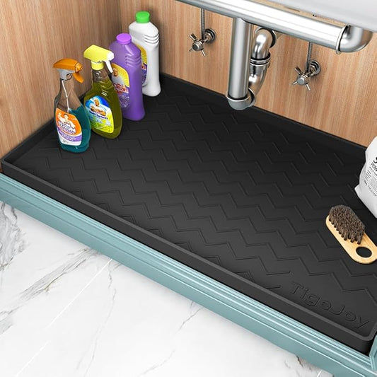 TigeJoy 37" x 22" Under Sink Mats for Kitchen Waterproof, Leak-Proof Silicone Mat Sink Protector and Cabinet Liner, Kitchen Essentials Organizer and Storage, Boot or Shoe Tray, Pet Feeding Mat