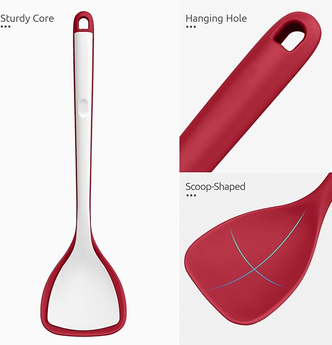 U-Taste 600ºF Heat Resistant Wok Spatula: 13.76" Long, 3.63" Wide Silicone Cooking Utensils with Flexible Edge & Sturdy Core, for Kitchen Stir Fry, Serving, Scoop, in Non-Stick Pan, Carbon Steel (Red)