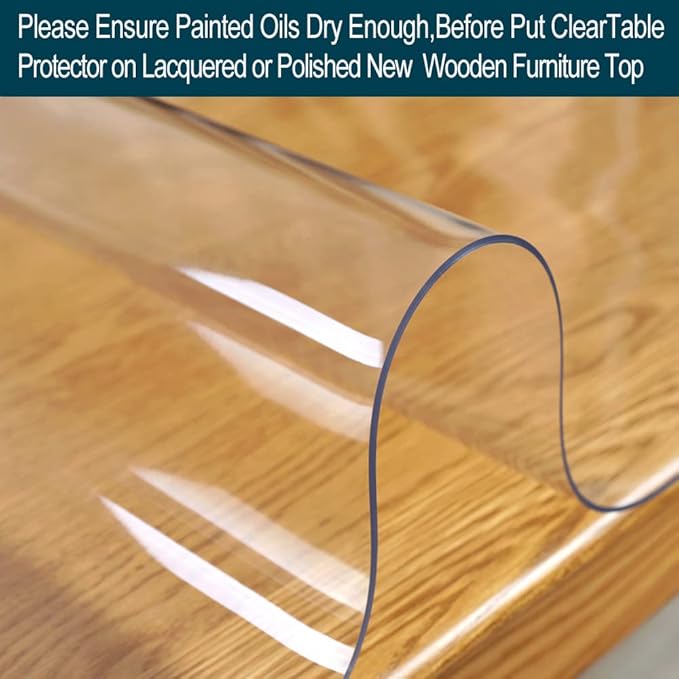 Wadrac 1.5mm Clear PVC Table Cover Protector 24x64 Inch Clear Desk Cover, Rectangular Vinyl Desk Pad PVC Plastic Table Cover for Office Dresser Night Stand Computer & Writing Desk Tabletop Rectangle