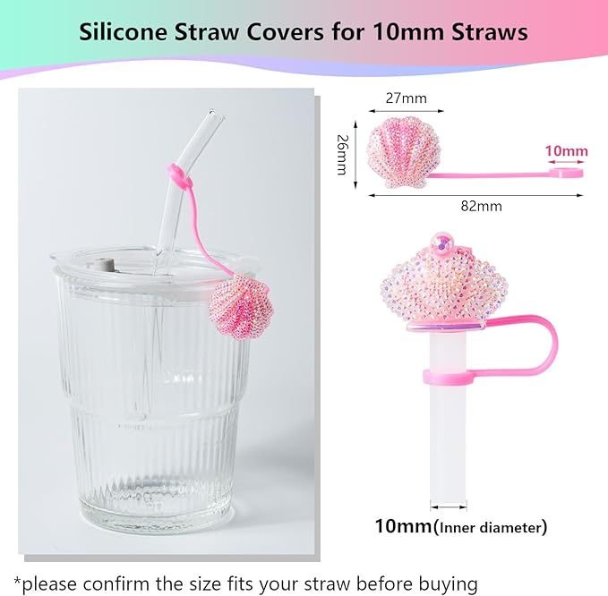 6Pcs Glitter Pink Straw Cover Cap for Stanley Cup, 10mm Reusable Cute Pink Drinking Straw Topper Accessories, Portable Protector Plugs Decorations Gifts for Kids Party Favors